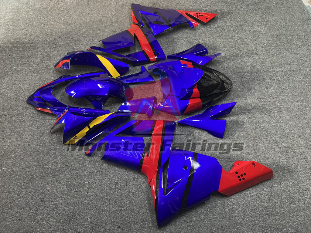 Kawasaki ZX10R custom ABS fairings 2004 - 2005 in Gloss Blue & Red Yellow - durable replacement kit, Monster Fairings