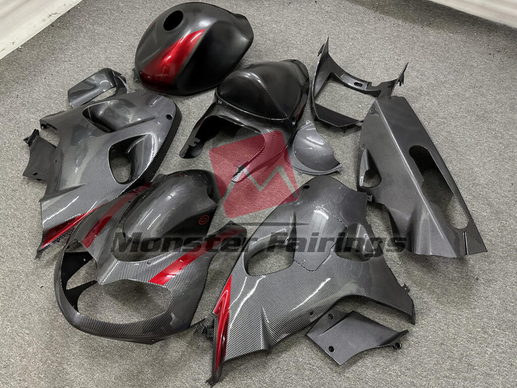 Carbon Fiber Style Red Trim ABS fairings for Suzuki TL1000R 1998 - 2003 - premium OEM fit kit by Monster Fairings
