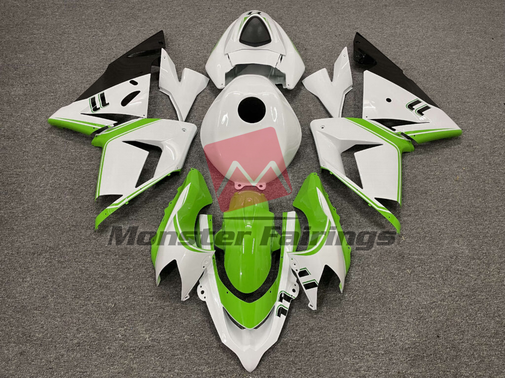 Kawasaki ZX10R 2004 - 2005 Gloss White Green ABS fairings - custom motorcycle bodywork kit by Monster Fairings
