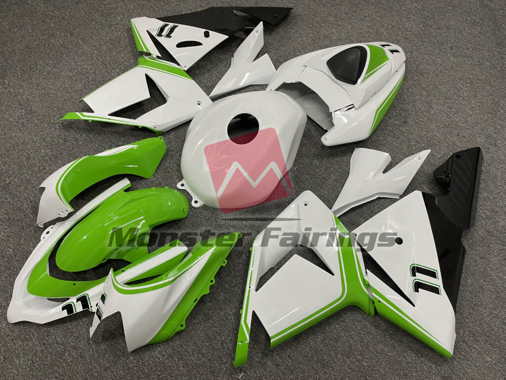 Kawasaki ZX10R custom ABS fairings 2004 - 2005 in Gloss White Green - durable replacement kit, Monster Fairings