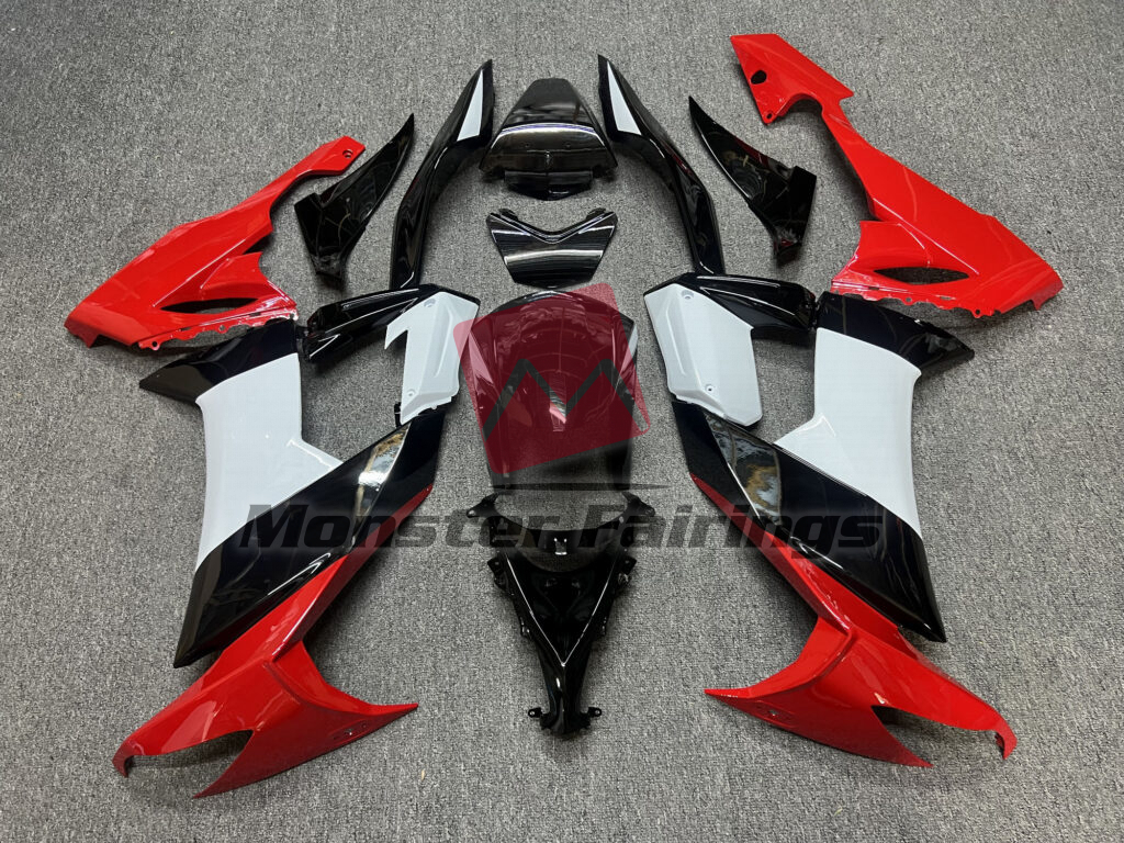 Kawasaki ZX10R 2008 - 2010 Gloss Red Black & White ABS fairings - custom motorcycle bodywork kit by Monster Fairings