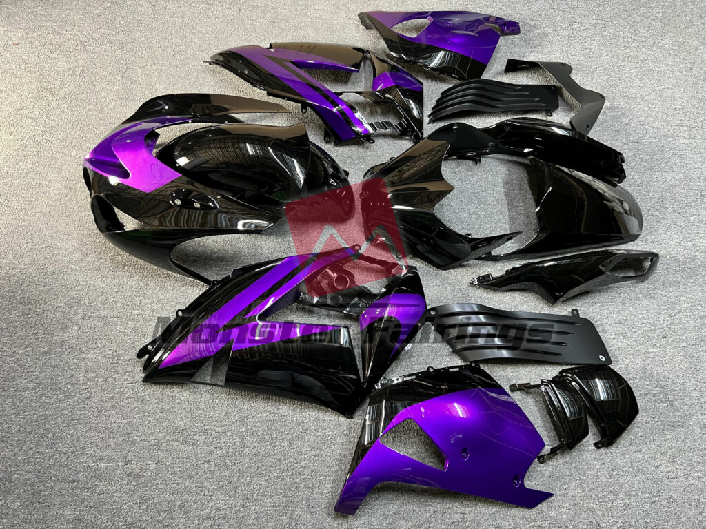 2006 - 2011 Kawasaki ZX14R Gloss Black Purple fairing set - ABS injection, custom painted by Monster Fairings