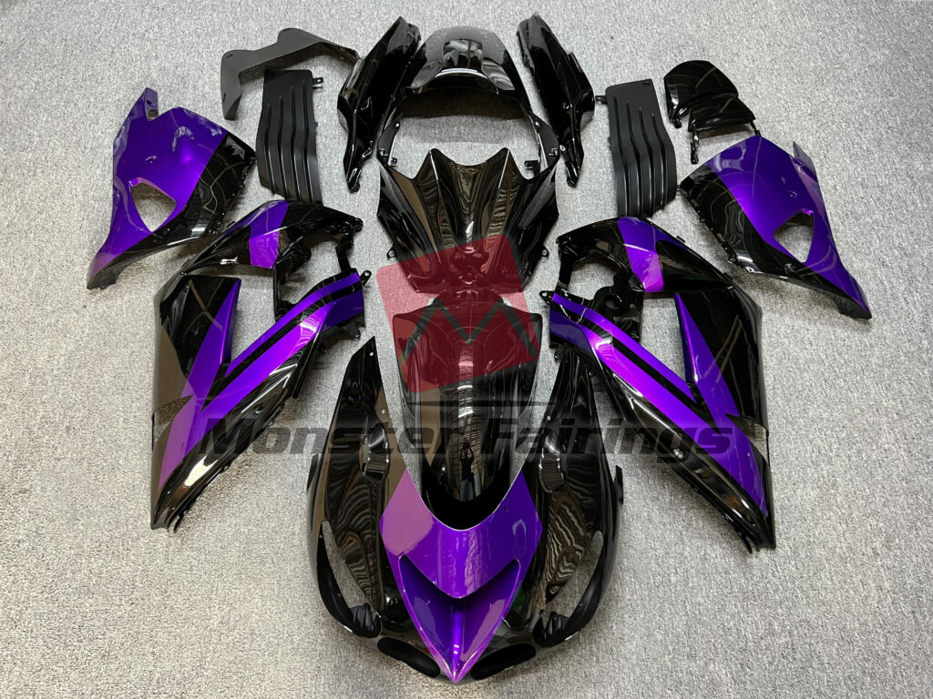 Kawasaki ZX14R 2006 - 2011 Gloss Black Purple ABS fairings - custom motorcycle bodywork kit by Monster Fairings