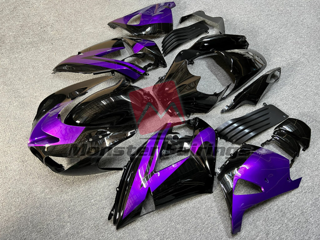 Kawasaki ZX14R custom ABS fairings 2006 - 2011 in Gloss Black Purple - durable replacement kit, Monster Fairings