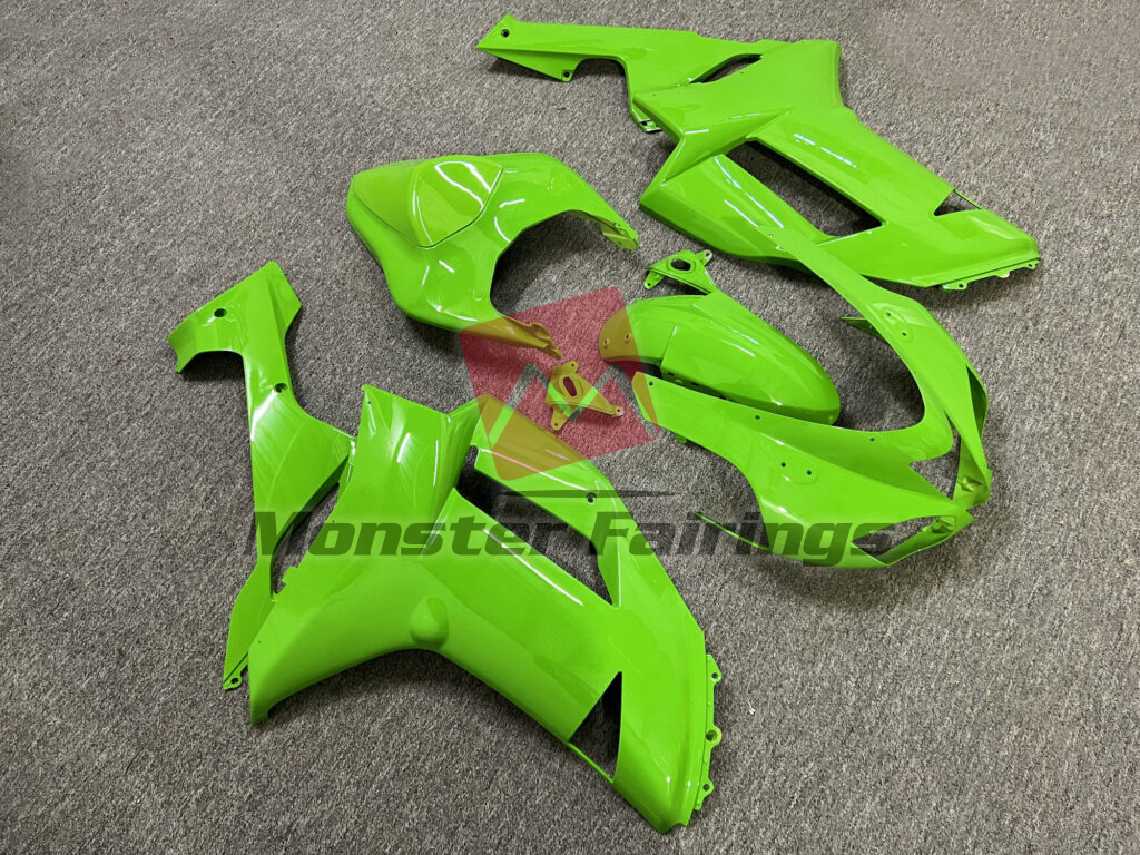 2007 - 2008 Kawasaki ZX6R Gloss Lime Green fairing set - ABS injection, custom painted by Monster Fairings
