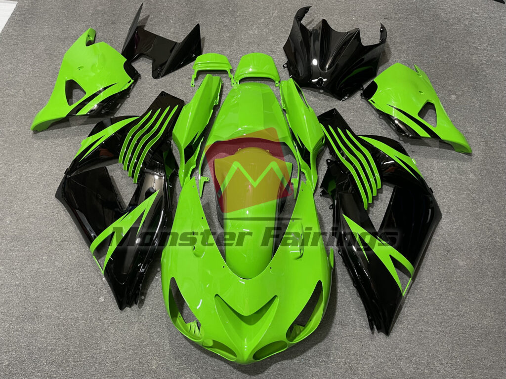 Kawasaki ZX14R 2006 - 2011 Gloss Lime Green & Black ABS fairings - custom motorcycle bodywork kit by Monster Fairings
