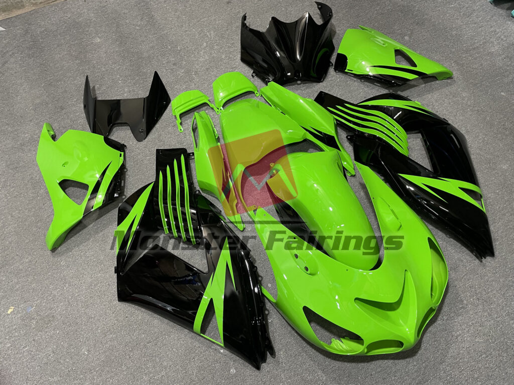 Kawasaki ZX14R custom ABS fairings 2006 - 2011 in Gloss Lime Green & Black - durable replacement kit, Monster Fairings