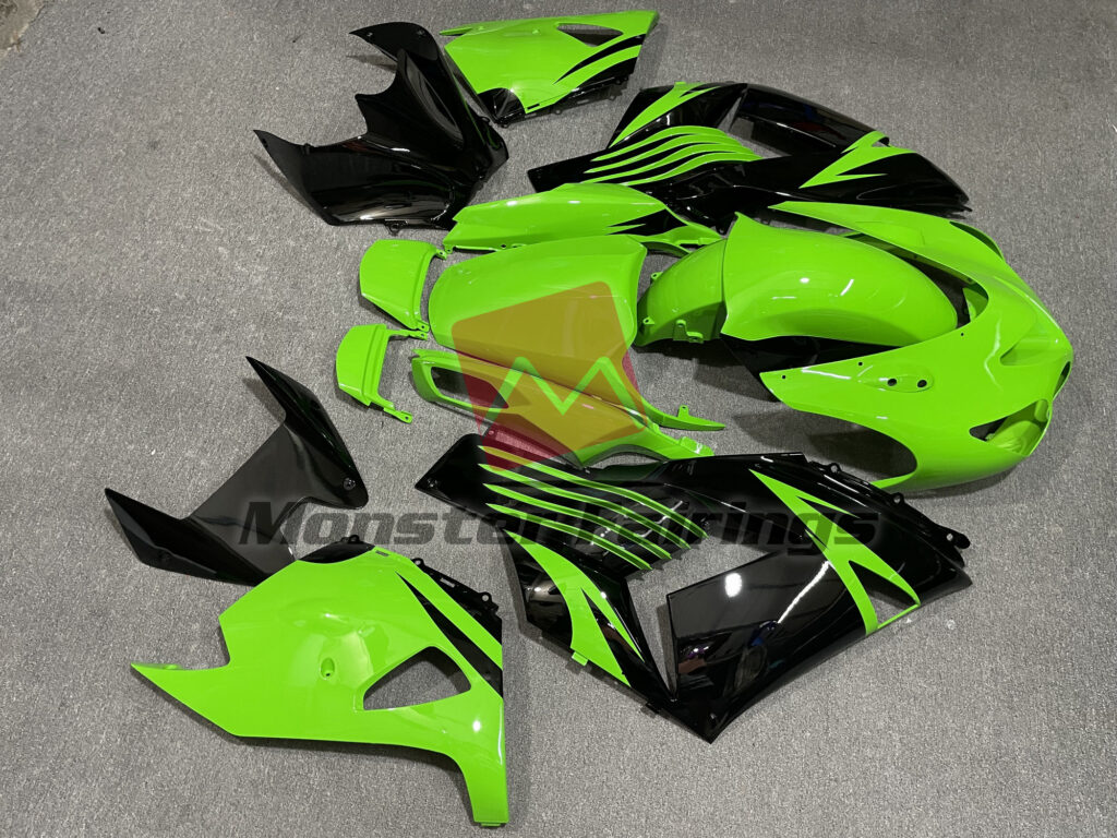 2006 - 2011 Kawasaki ZX14R Gloss Lime Green & Black fairing set - ABS injection, custom painted by Monster Fairings