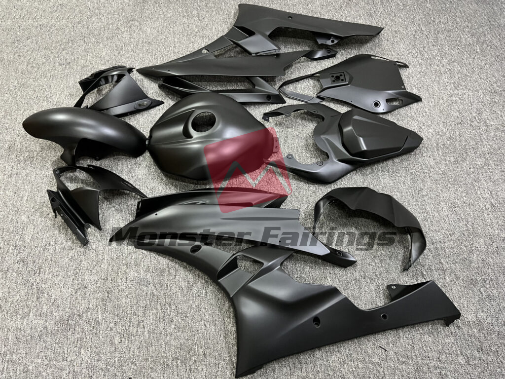 2006 - 2007 Yamaha R6 Matte Black fairing set - ABS injection, custom painted by Monster Fairings