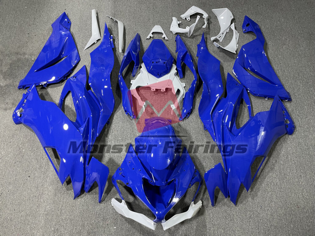 Kawasaki ZX6R 2019 - 2023 Gloss Blue White ABS fairings - custom motorcycle bodywork kit by Monster Fairings