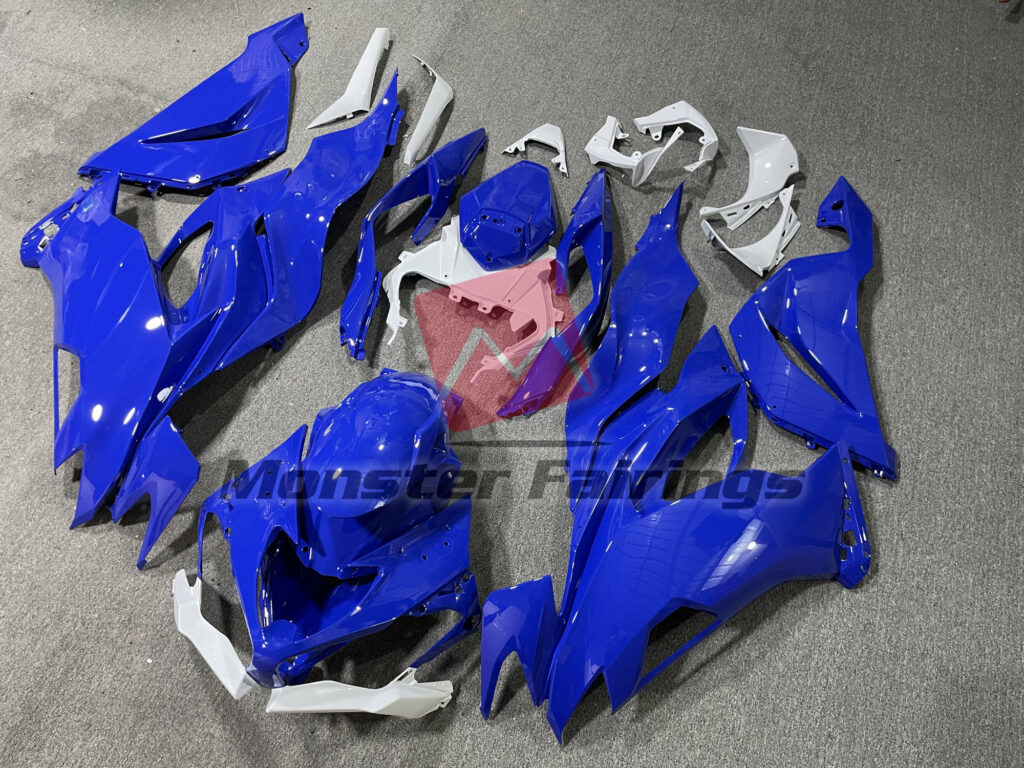 Kawasaki ZX6R custom ABS fairings 2019 - 2023 in Gloss Blue White - durable replacement kit, Monster Fairings