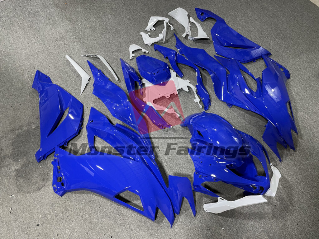 Gloss Blue White ABS fairings for Kawasaki ZX6R 2019 - 2023 - premium OEM fit kit by Monster Fairings