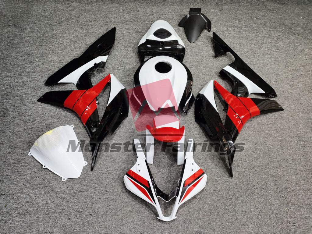 Honda CBR600RR 2007 - 2008 Gloss Black & White Red ABS fairings - custom motorcycle bodywork kit by Monster Fairings