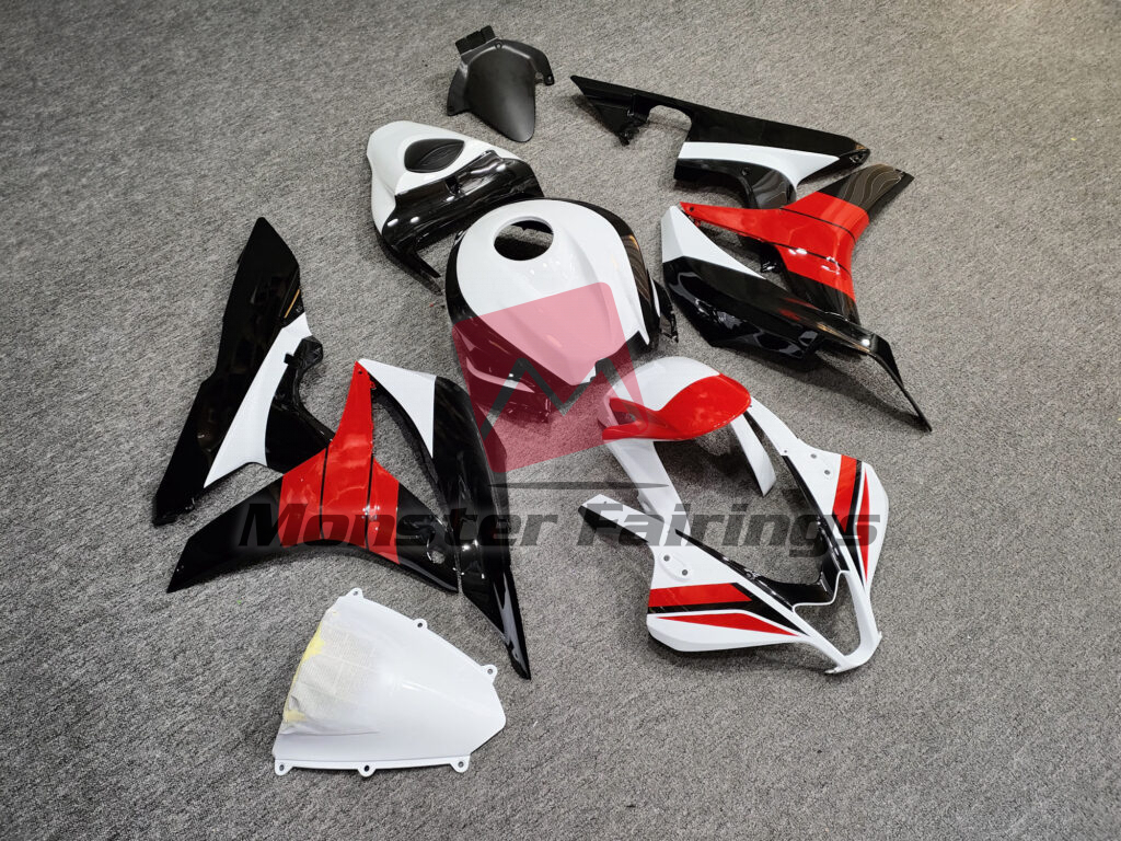 Honda CBR600RR custom ABS fairings 2007 - 2008 in Gloss Black & White Red - durable replacement kit, Monster Fairings