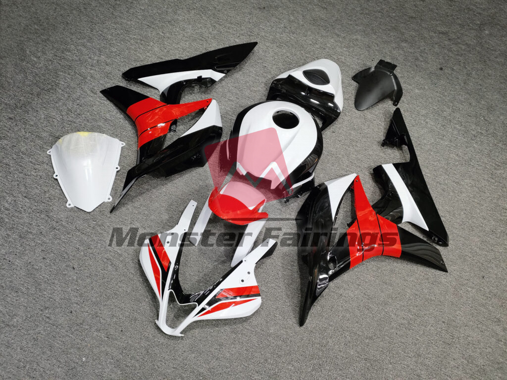 Gloss Black & White Red ABS fairings for Honda CBR600RR 2007 - 2008 - premium OEM fit kit by Monster Fairings