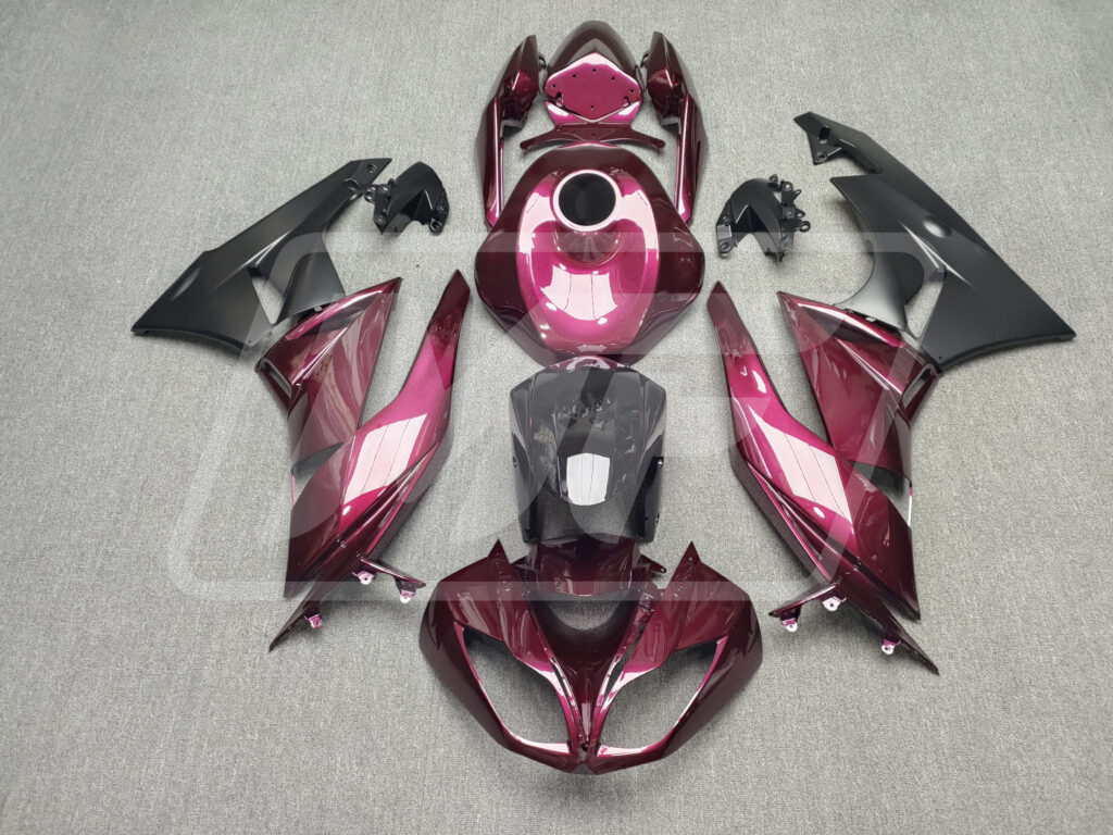 Kawasaki ZX6R 2009 - 2012 Gloss Dark Pink & Black ABS fairings - custom motorcycle bodywork kit by Monster Fairings