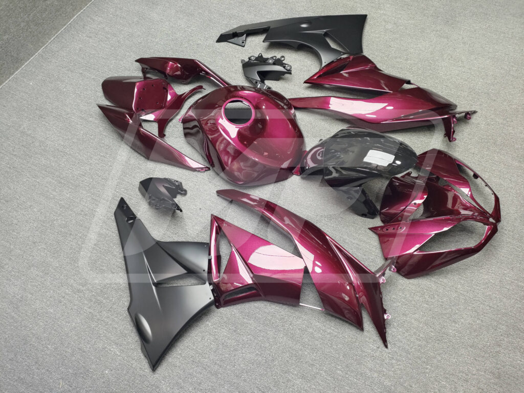 2009 - 2012 Kawasaki ZX6R Gloss Dark Pink & Black fairing set - ABS injection, custom painted by Monster Fairings