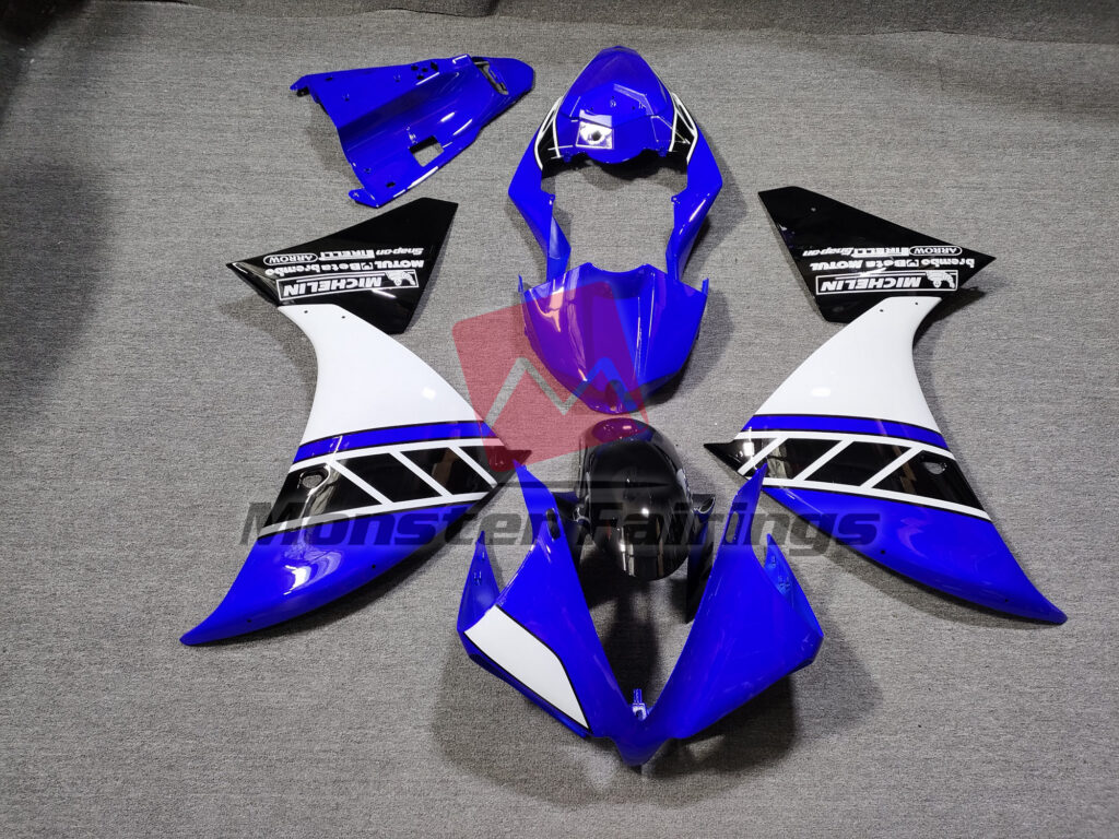 Yamaha R1 2012 - 2014 Gloss Blue White Black ABS fairings - custom motorcycle bodywork kit by Monster Fairings