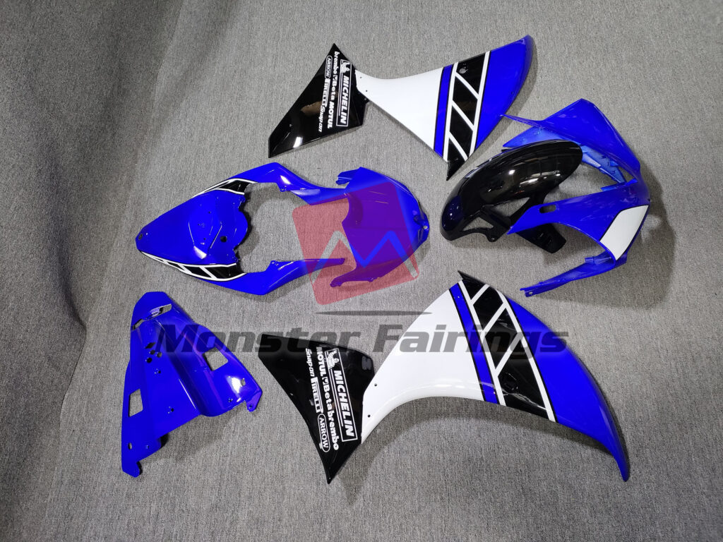 2012 - 2014 Yamaha R1 Gloss Blue White Black fairing set - ABS injection, custom painted by Monster Fairings