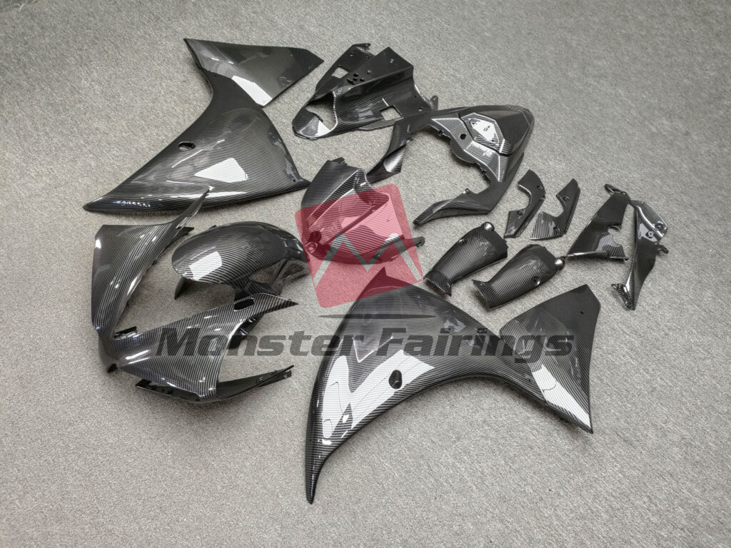 2012 - 2014 Yamaha R1 Gloss Carbon Fiber Style fairing set - ABS injection, custom painted by Monster Fairings