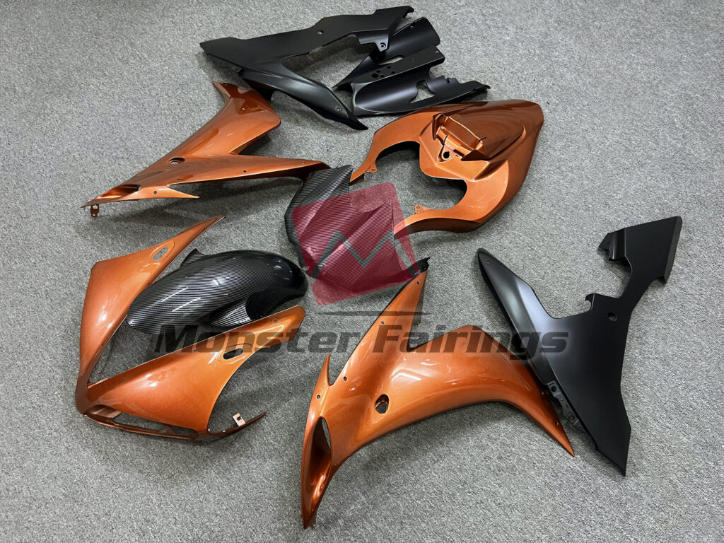 Gloss Orange Carbon Fiber Style & Matte Black ABS fairings for Yamaha R1 2004 - 2006 - premium OEM fit kit by Monster Fairings