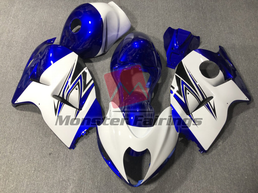 Suzuki GSXR 1300 1997 - 2007 Gloss White Blue ABS fairings - custom motorcycle bodywork kit by Monster Fairings