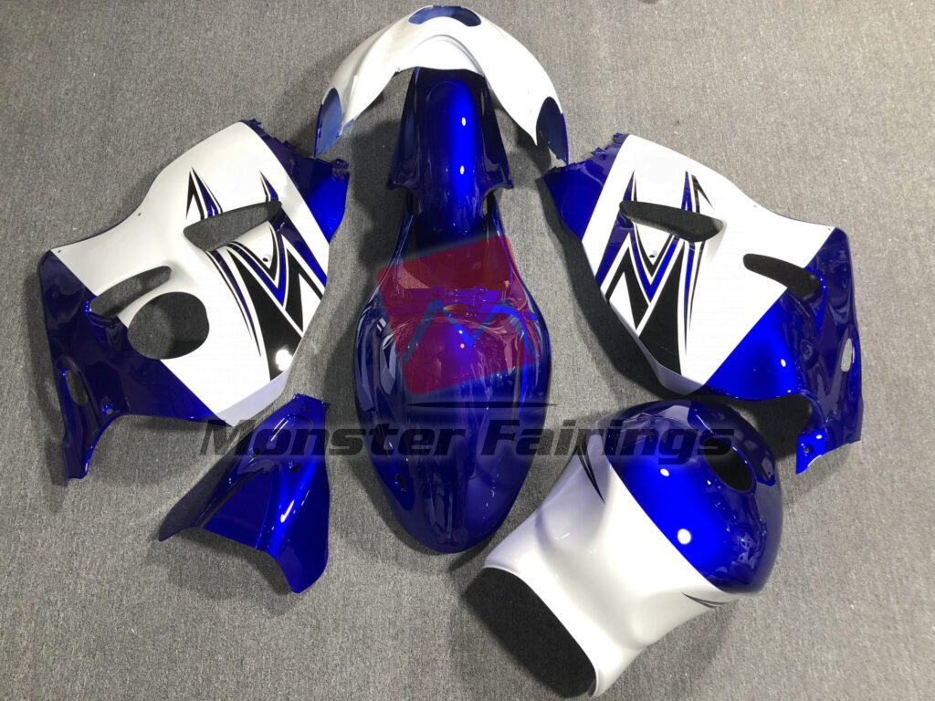 Suzuki GSXR 1300 custom ABS fairings 1997 - 2007 in Gloss White Blue - durable replacement kit, Monster Fairings