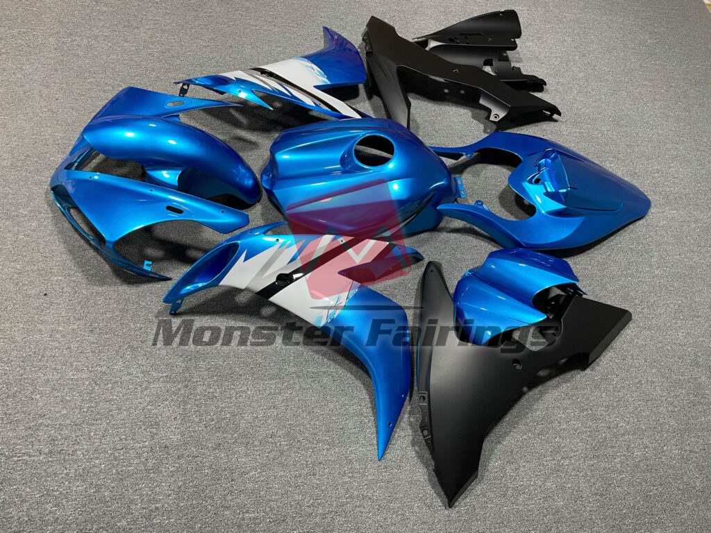 2004 - 2006 Yamaha R1 Gloss Blue White & Matte Black fairing set - ABS injection, custom painted by Monster Fairings