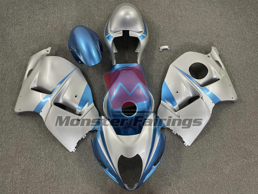 Suzuki GSXR 1300 1997 - 2007 Gloss Light Blue & Silver ABS fairings - custom motorcycle bodywork kit by Monster Fairings