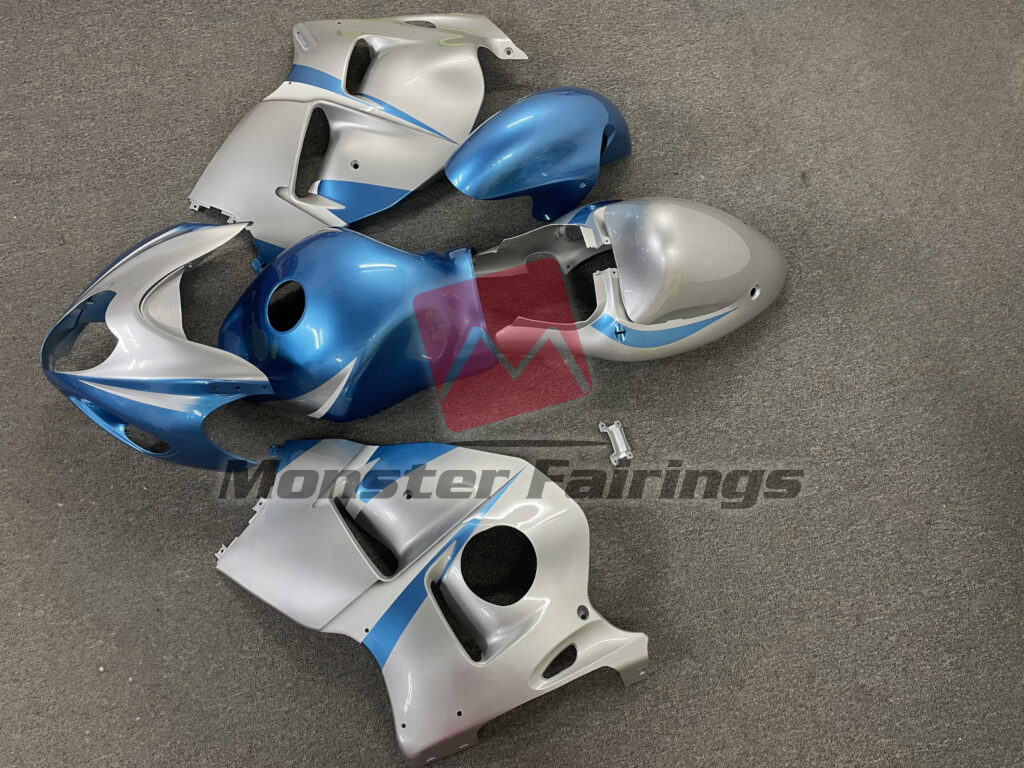 1997 - 2007 Suzuki GSXR 1300 Gloss Light Blue & Silver fairing set - ABS injection, custom painted by Monster Fairings