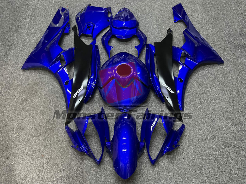 Yamaha R6 2006 - 2007 Gloss Deep Blue Black ABS fairings - custom motorcycle bodywork kit by Monster Fairings