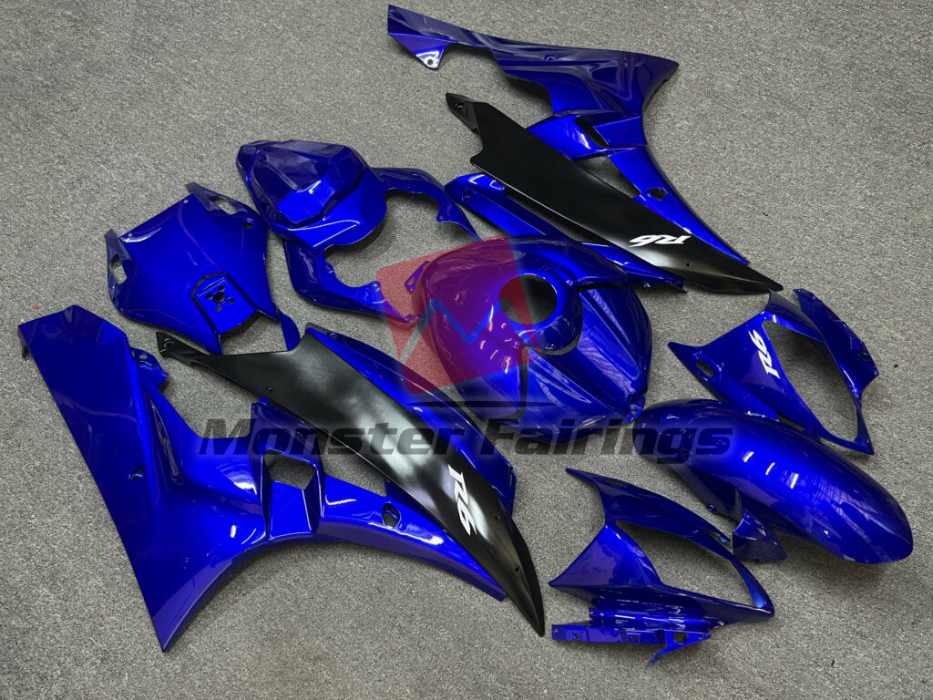 2006 - 2007 Yamaha R6 Gloss Deep Blue Black fairing set - ABS injection, custom painted by Monster Fairings