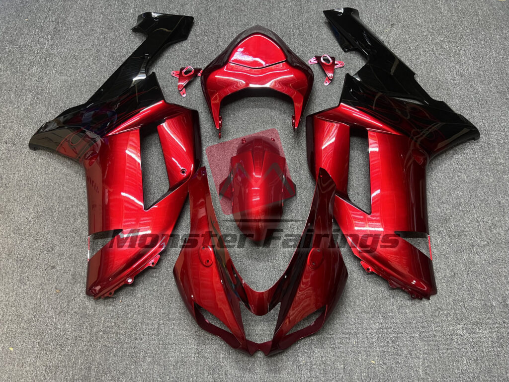 Kawasaki ZX6R 2007 - 2008 Gloss Red Black ABS fairings - custom motorcycle bodywork kit by Monster Fairings