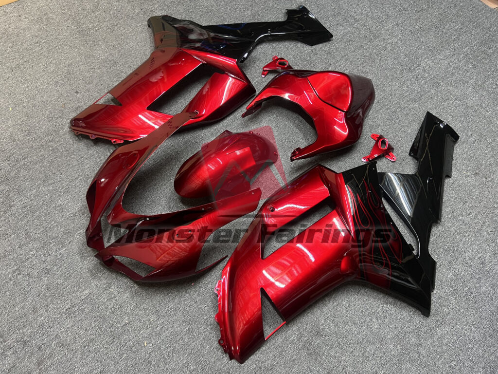 Kawasaki ZX6R custom ABS fairings 2007 - 2008 in Gloss Red Black - durable replacement kit, Monster Fairings