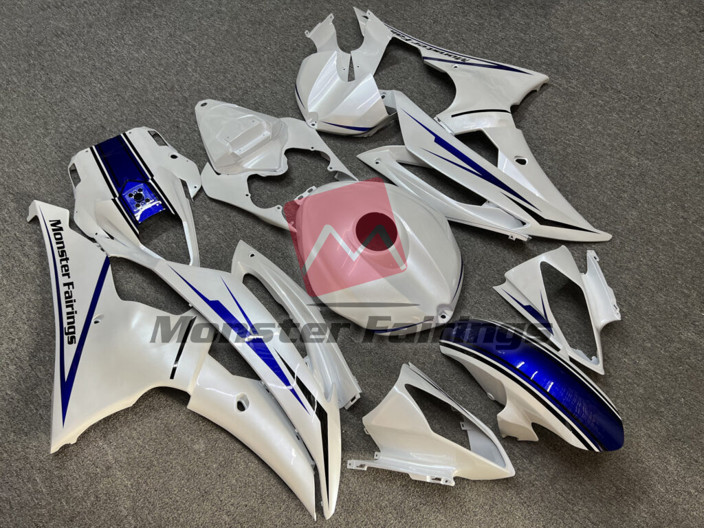 Yamaha R6 custom ABS fairings 2008 - 2016 in Gloss Pearl White & Blue - durable replacement kit, Monster Fairings
