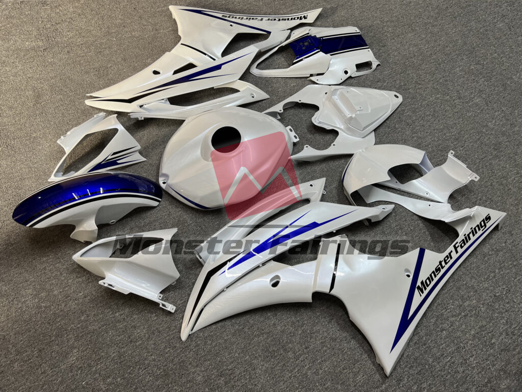 Gloss Pearl White & Blue ABS fairings for Yamaha R6 2008 - 2016 - premium OEM fit kit by Monster Fairings