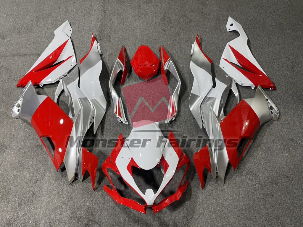 Kawasaki ZX6R 2019 - 2023 Red White Silver ABS fairings - custom motorcycle bodywork kit by Monster Fairings