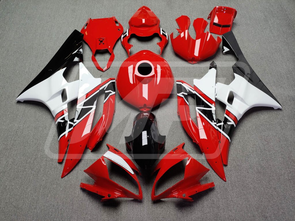 Yamaha R6 2006 - 2007 Gloss Red & Black White ABS fairings - custom motorcycle bodywork kit by Monster Fairings