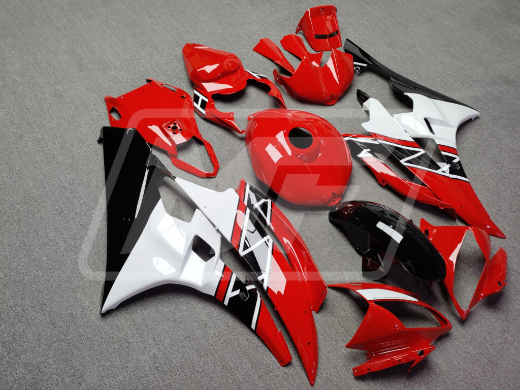 Yamaha R6 custom ABS fairings 2006 - 2007 in Gloss Red & Black White - durable replacement kit, Monster Fairings