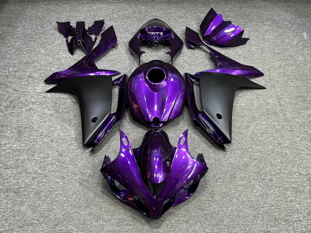 Yamaha R1 2007 - 2008 Gloss Purple Matte Black ABS fairings - custom motorcycle bodywork kit by Monster Fairings