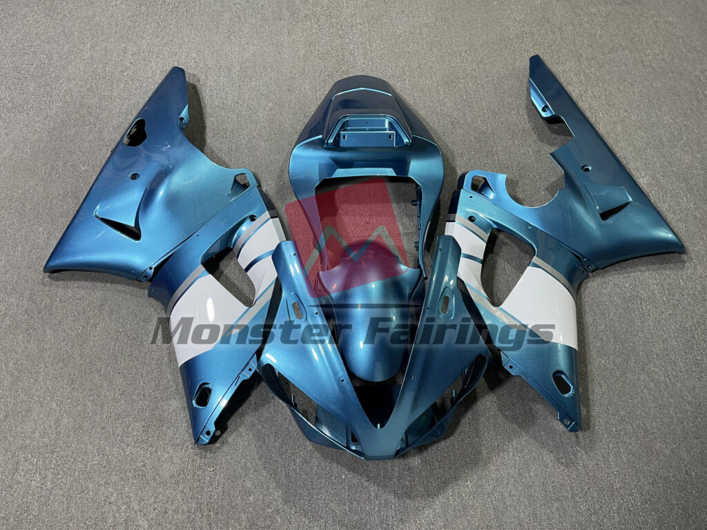Yamaha R1 2000 - 2001 Gloss Light Blue White & Silver ABS fairings - custom motorcycle bodywork kit by Monster Fairings