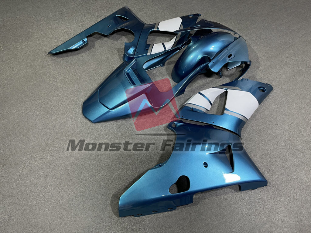 2000 - 2001 Yamaha R1 Gloss Light Blue White & Silver fairing set - ABS injection, custom painted by Monster Fairings