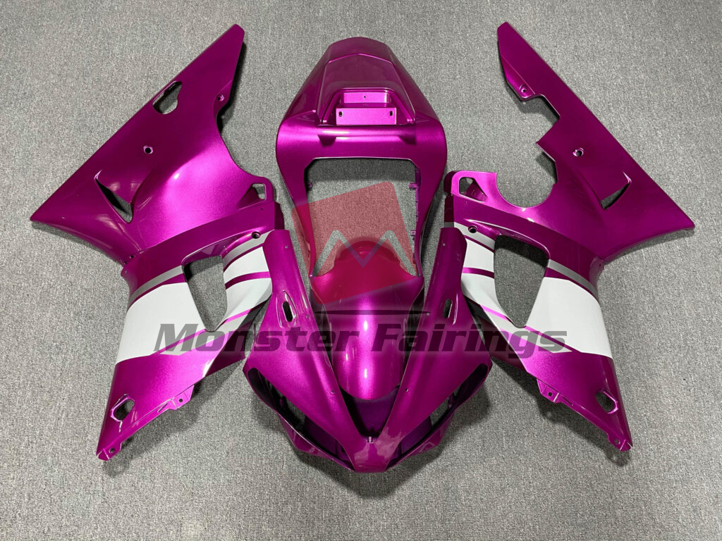 Yamaha R1 2000 - 2001 Gloss Pink & White Silver ABS fairings - custom motorcycle bodywork kit by Monster Fairings