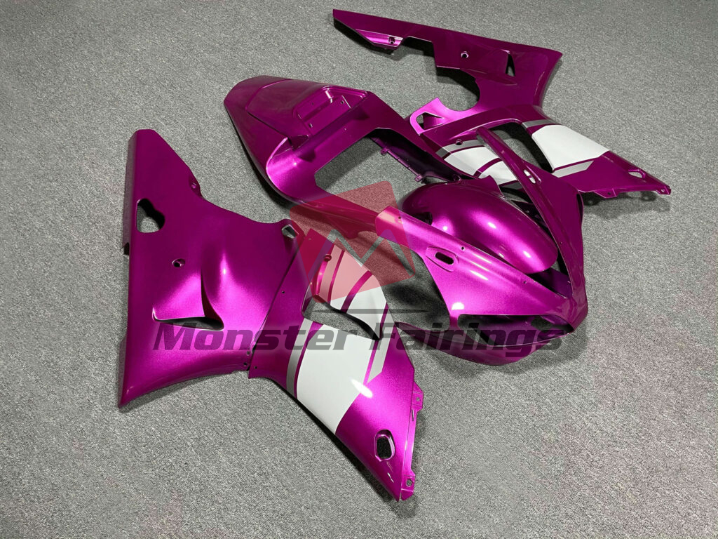 Yamaha R1 custom ABS fairings 2000 - 2001 in Gloss Pink & White Silver - durable replacement kit, Monster Fairings