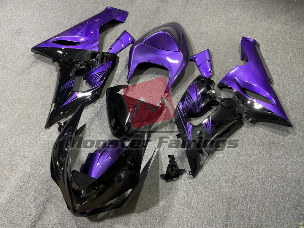 Kawasaki ZX6R custom ABS fairings 2005 - 2006 in Gloss Black Purple - durable replacement kit, Monster Fairings