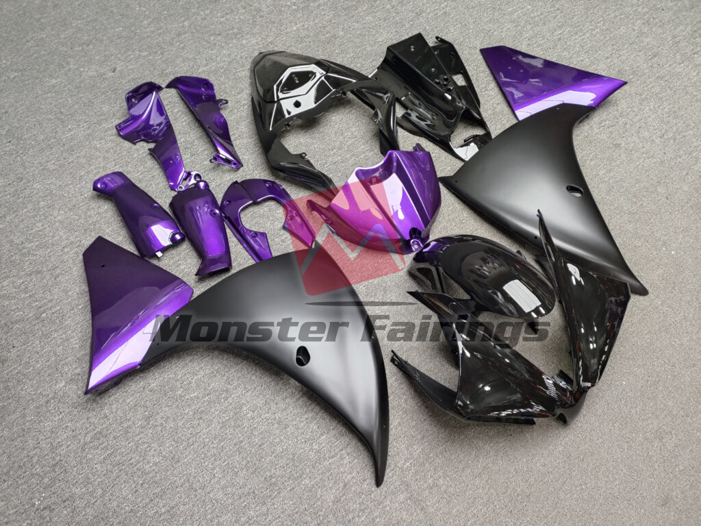 Yamaha R1 custom ABS fairings 2012 - 2014 in Matte & Gloss Black Purple - durable replacement kit, Monster Fairings