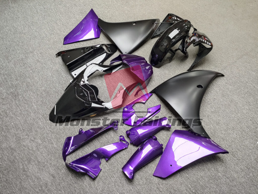2012 - 2014 Yamaha R1 Matte & Gloss Black Purple fairing set - ABS injection, custom painted by Monster Fairings