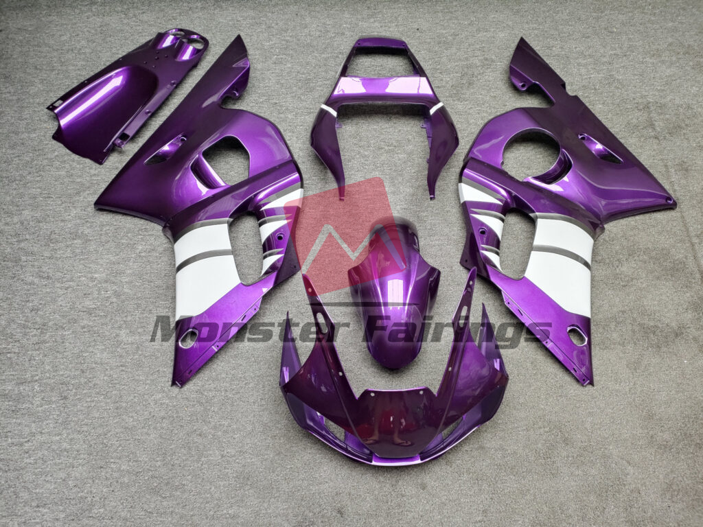 Yamaha R6 1998 - 2002 Gloss Purple White ABS fairings - custom motorcycle bodywork kit by Monster Fairings