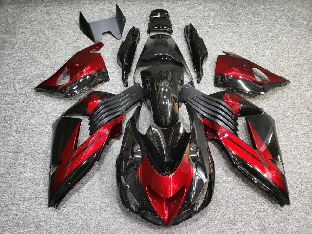 Kawasaki ZX14R 2006 - 2011 Gloss Black & Red ABS fairings - custom motorcycle bodywork kit by Monster Fairings