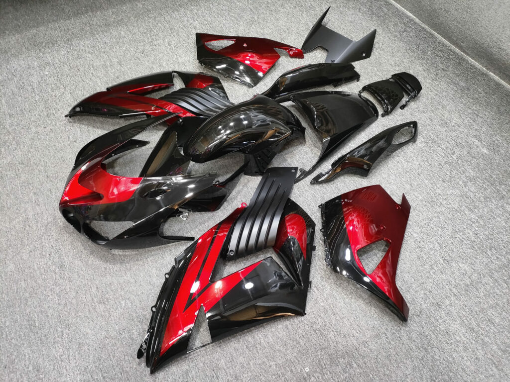 Kawasaki ZX14R custom ABS fairings 2006 - 2011 in Gloss Black & Red - durable replacement kit, Monster Fairings